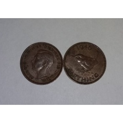 Монета 1 Фартинг 1946 г. Англия. Королек.